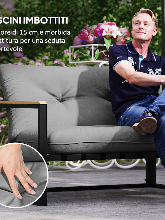 Σετ Σαλονιού Εξωτερικού Χώρου 4τμχ Ανοιχτό Γκρι, Μαύρο με Μαξιλάρια