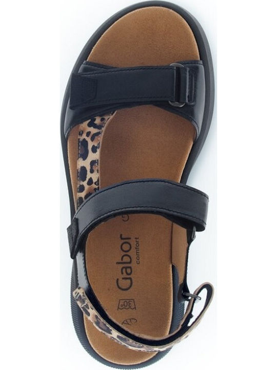 Leather Women's Flat Sandals Anatomic with Strap in Black Color
