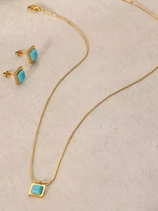 Set with Necklace & Earrings from Steel Gold Plated