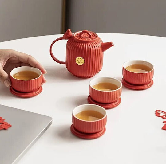 Teeset mit Tasse Keramik Rot 5Stück