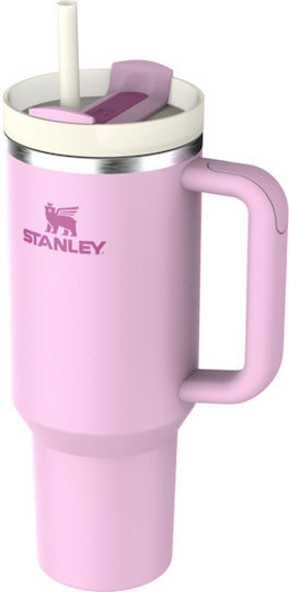 Stanley Quencher H2.0 FlowState Handled Tumbler Thermos Stainless Steel BPA Free 1.18lt Cherry Blossom with Straw and Handle