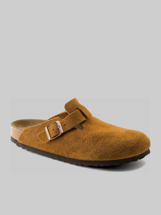 Suede Mules με Τακούνι σε Καφέ Χρώμα