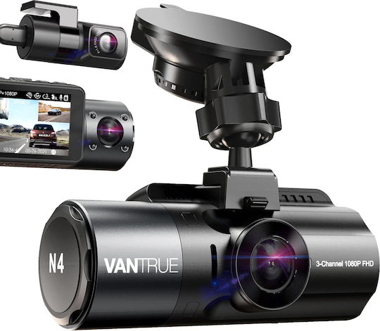 Vantrue Dashcam N4 2.5K Set Camera DVR Auto 1440P cu Ecran 2.45" pentru Parbriz cu ventuză de aspirație & Camera de Marsarier