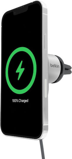 Belkin Βάση Κινητού Αυτοκινήτου με Μαγνήτη και Ασύρματη Φόρτιση Ασημί