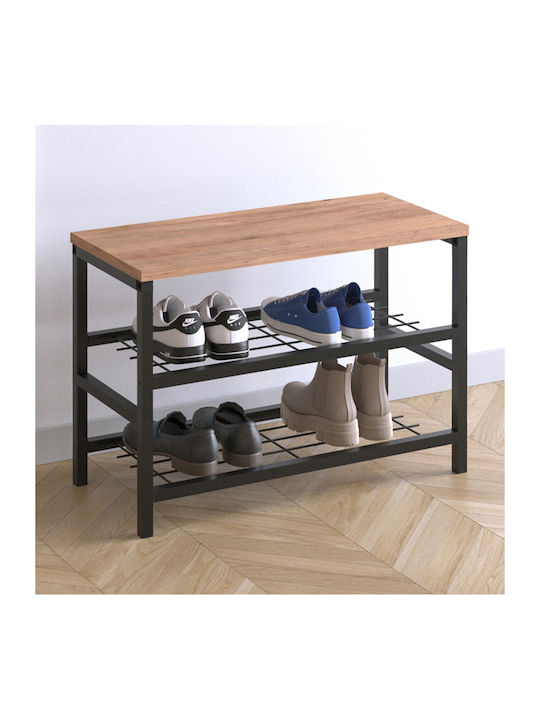 Dalia Wooden Shoe Organizer with 2 Shelves Black / Pine Oak 65x30x45cm