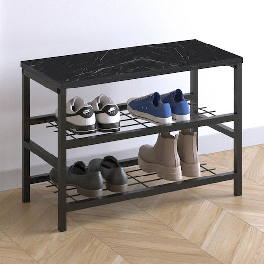 Holz Schuhschrank Dalia mit 2 Regalen Schwarz L65xW30xH45cm