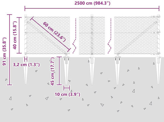 vidaXL Verzinkter Stacheldraht Drahtzaun Set Grau 0.4x25m