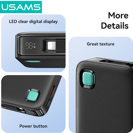 Usams CD225 Power Bank 10000mAh 20W с USB-A порт и USB-C порт Power Delivery Бял