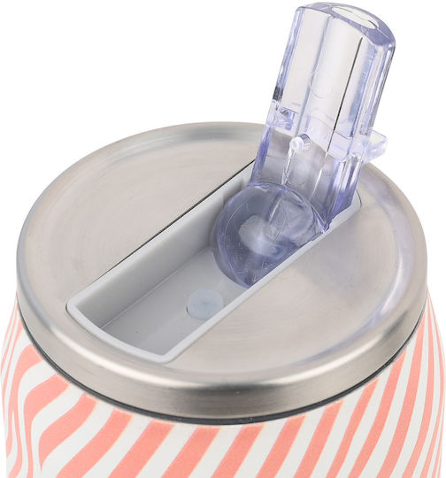 Estia Travel Cup Save the Aegean Recyclable Glass Thermos Stainless Steel / Plastic BPA Free 500ml Soft Ripple with Straw