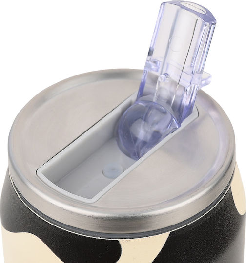 Estia Travel Cup Save the Aegean Recycelbar Glas Thermosflasche Rostfreier Stahl / Kunststoff BPA Frei 500ml Bold Drift mit Stroh