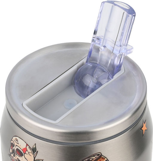 Estia Travel Cup Save the Aegean Recycelbar Glas Thermosflasche Rostfreier Stahl / Kunststoff BPA Frei 500ml old School mit Stroh