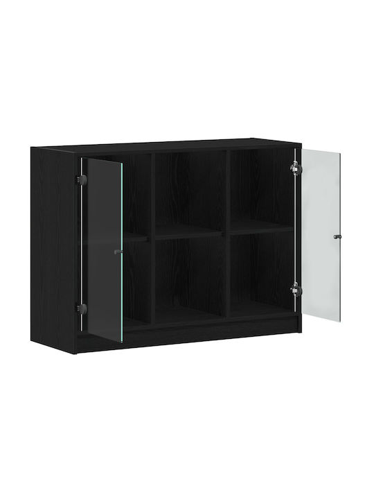 Floor-standing Living Room Display Cabinet made of Particleboard with Glass Black Oak 102x37x75.5cm