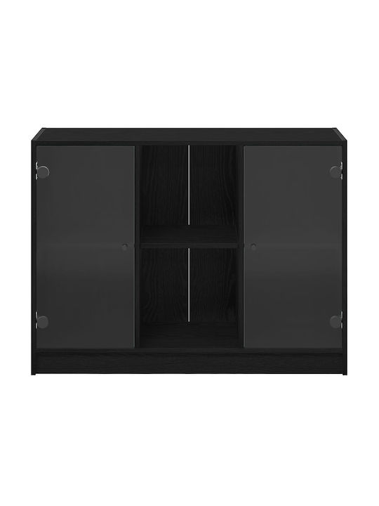 Floor-standing Living Room Display Cabinet made of Particleboard with Glass Black Oak 102x37x75.5cm