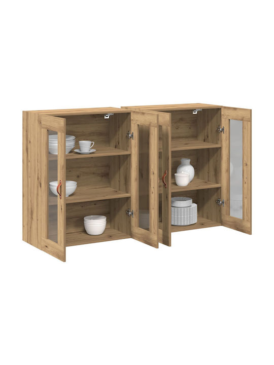 Wand Wohnzimmer Vitrine aus Massivholz mit Glas Walnut 69.5x34x90cm