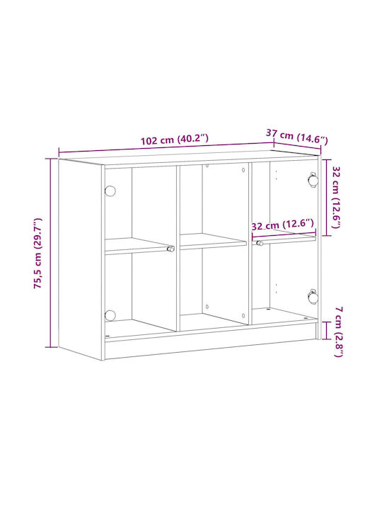 Floor-standing Living Room Display Cabinet made of Particleboard with Glass Black Oak 102x37x75.5cm