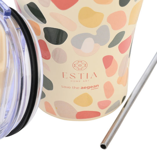 Estia Coffee Mug Save The Aegean Ανακυκλώσιμο Ποτήρι Θερμός Ανοξείδωτο BPA Free 350ml Hue Pebbles με Καλαμάκι
