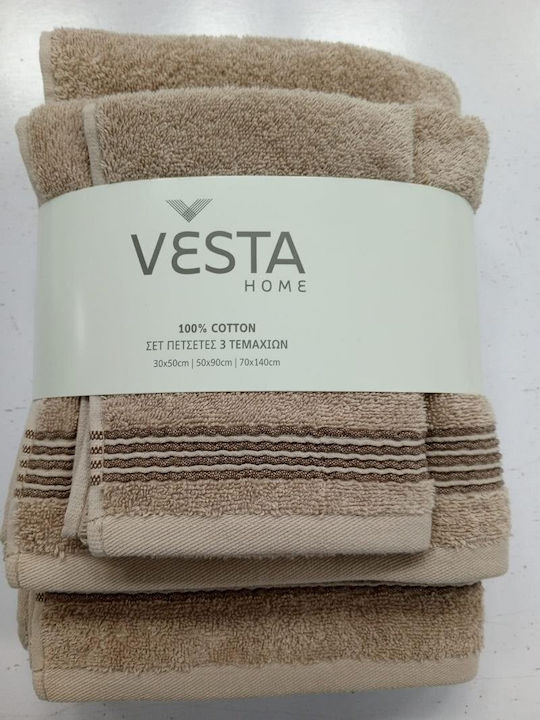 Vesta Home Set of Bath Towels 3 pcs Mara 2 Brown Weight 480gr/m²