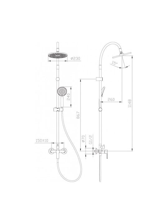 Inter Ceramic Duschsäule ohne Armatur Silber