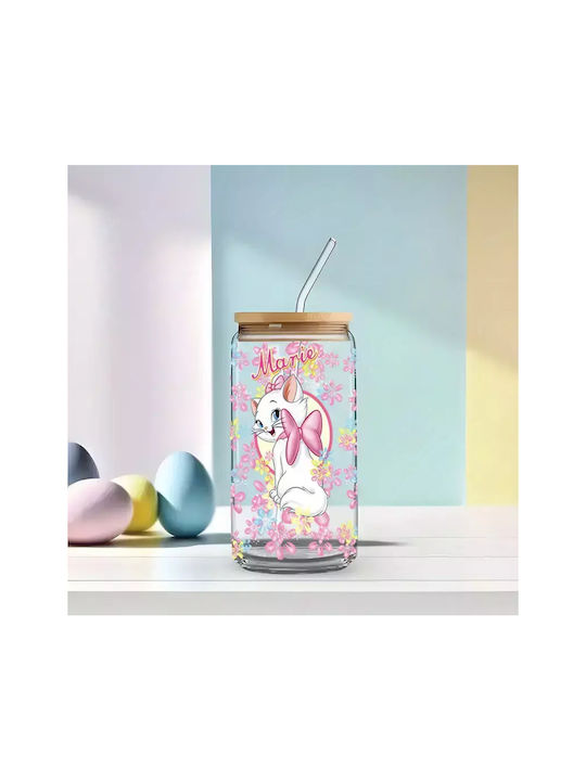 Glasbecher mit Deckel und Strohhalm Marie Aristocats