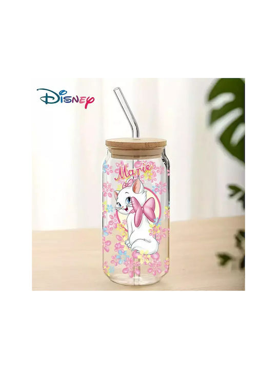 Glasbecher mit Deckel und Strohhalm Marie Aristocats