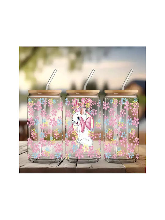 Glasbecher mit Deckel und Strohhalm Marie Aristocats
