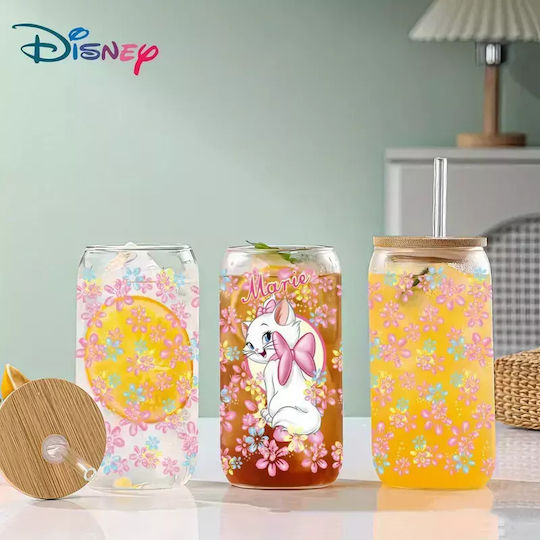 Glasbecher mit Deckel und Strohhalm Marie Aristocats