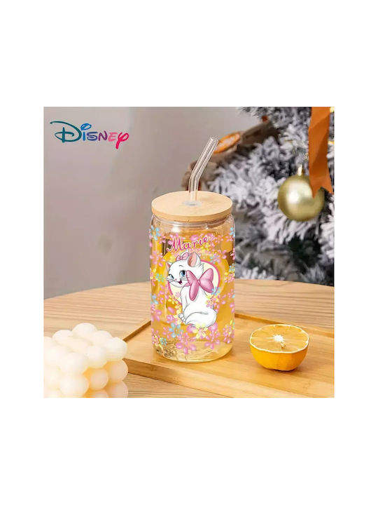 Glasbecher mit Deckel und Strohhalm Marie Aristocats