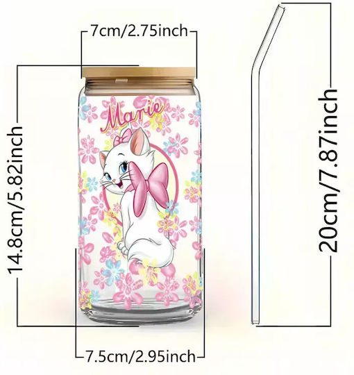 Glasbecher mit Deckel und Strohhalm Marie Aristocats