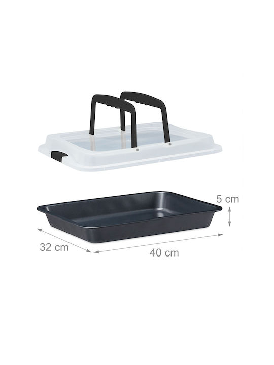 Relaxdays Stainless Steel Rectangular Baking Pan with Lid with Non-stick Coating 32.5x40.5cm