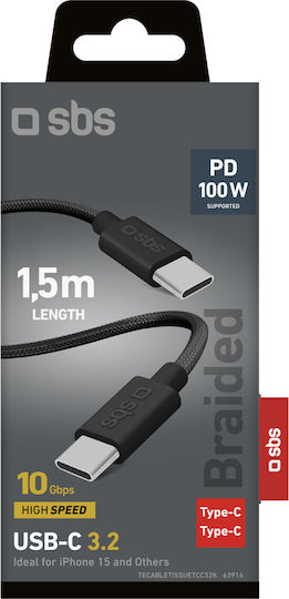 Sbs USB-C 3.2 Кабел 100W PD 1.5m 63914