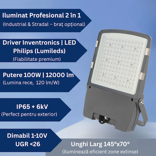 Ledme Rezistent la apă Proiector LED 100W Alb Rece 6000K cu Telecomandă IP65