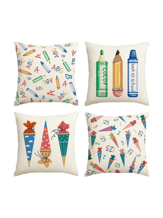 Dekorative Kissenbezüge 123 Abc Zurück zur Schule 45x45cm 4er-Set Beige