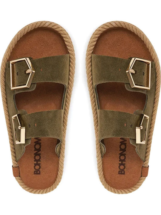 Δερμάτινα Γυναικεία Ανατομικά Σανδάλια Flatforms Χακί