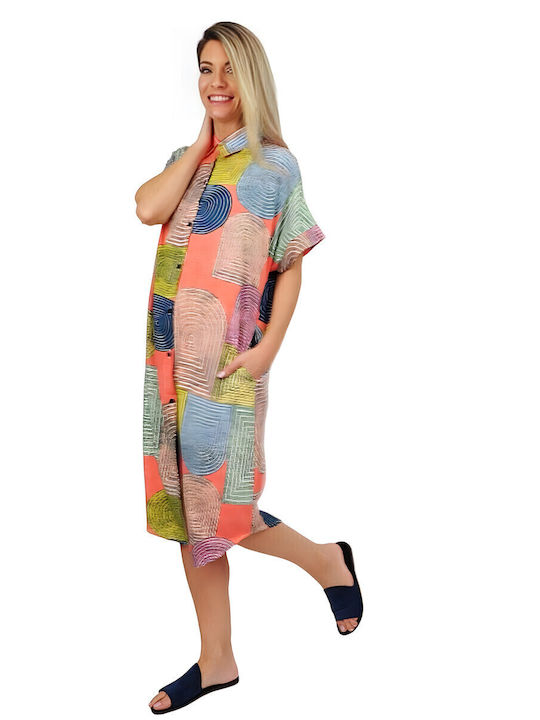 Summer Midi Shirt Dress Orange