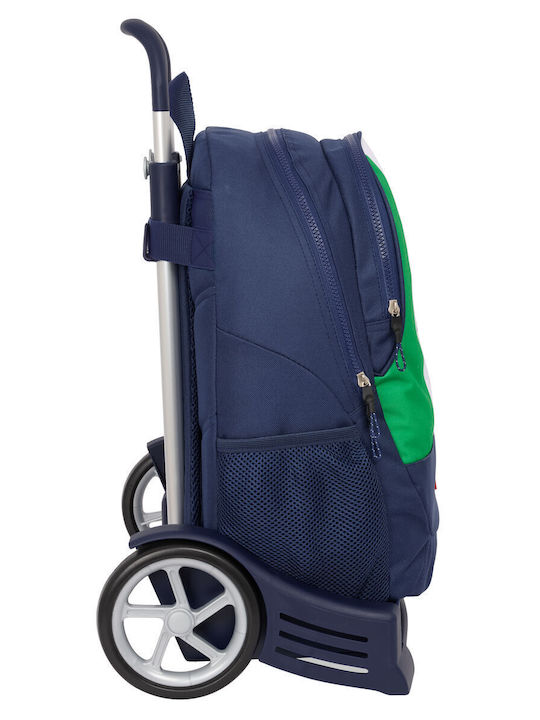 Benetton Flag School Bag Trolley Elementary, Elementary Blue with Water Bottle Holder