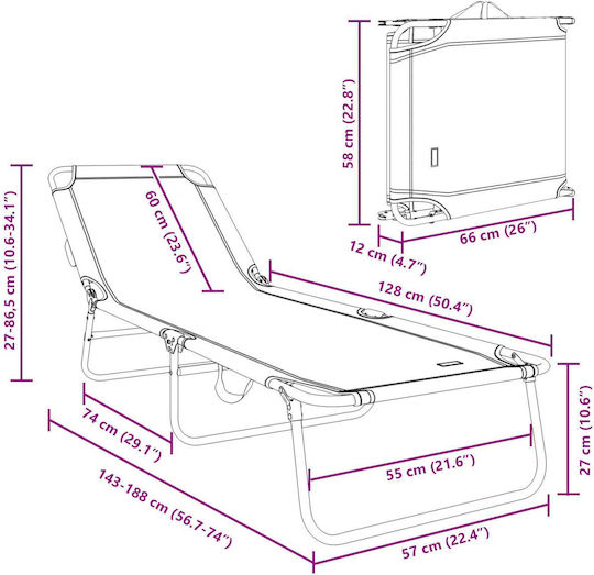 vidaXL Foldable Metallic Beach Sunbed Green 56x189x87cm