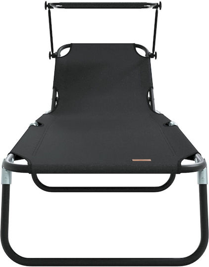 vidaXL Foldable Metallic Beach Sunbed Black with Pillow 56x190x81cm