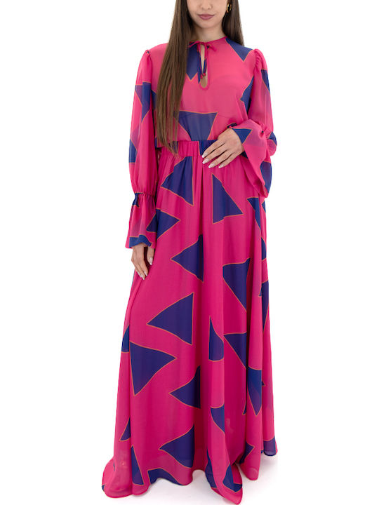 Women's Blouse Long Sleeve Blue-fuchsia