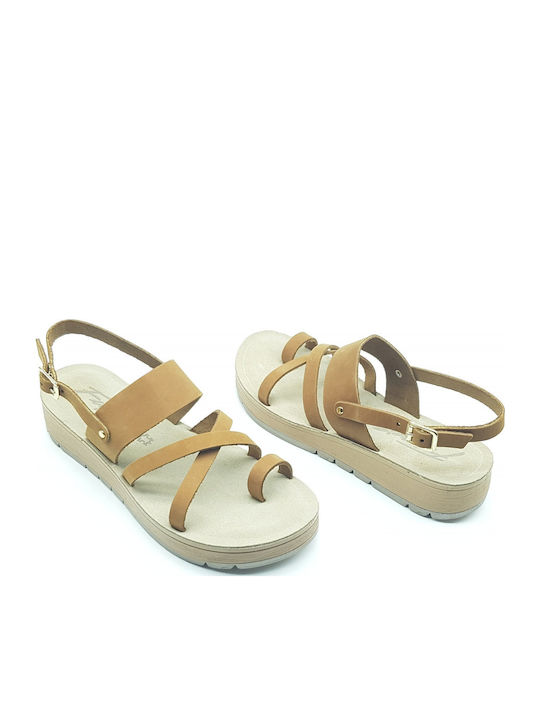Leder Flache Sandalen für Damen Flatforms in Braun Farbe