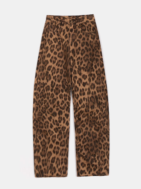 Γυναικείο Παντελόνι Ψηλόμεσο Animal Print Καφέ Καφέ Γυναικείο Παντελόνι Ψηλόμεσο Animal Print Καφέ Καφέ