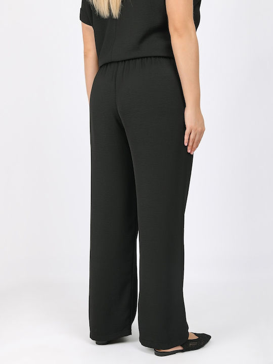 Women's Fabric Trousers with Elastic Black