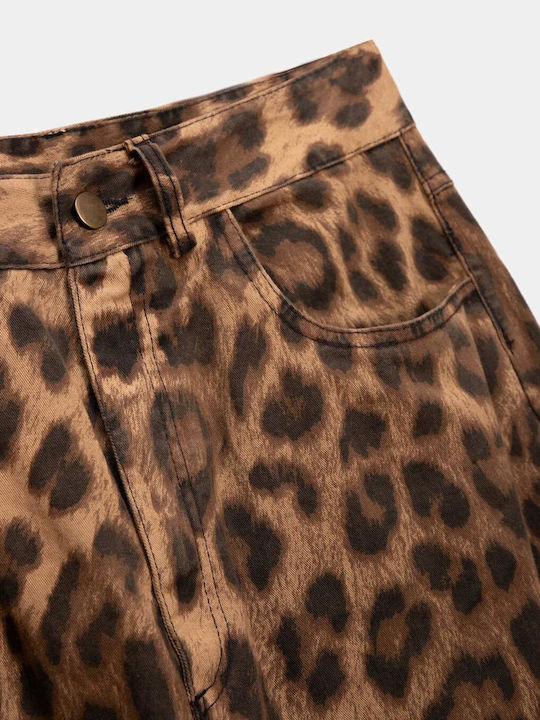Women's High-Waisted Animal Print Trousers Brown Brown