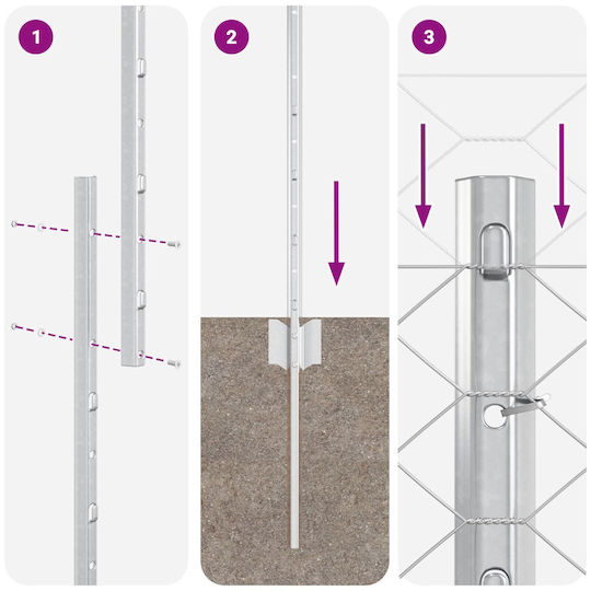 Fence Posts 10 pcs U-channel 120 cm Galvanized Steel Hexagonal Fence 1.2x10 m Galvanized Steel