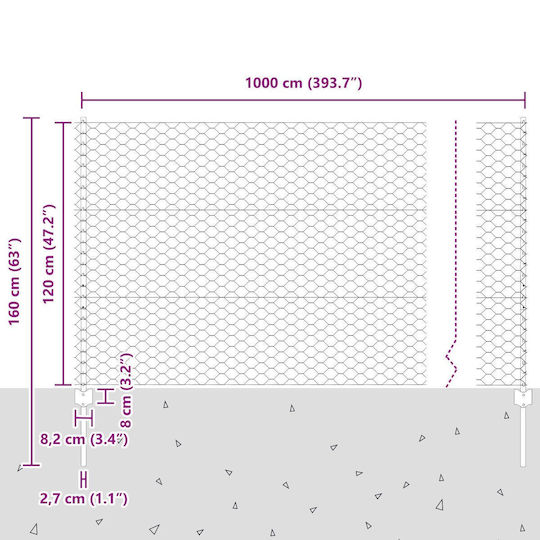 Fence Posts 10 pcs U-channel 120 cm Galvanized Steel Hexagonal Fence 1.2x10 m Galvanized Steel