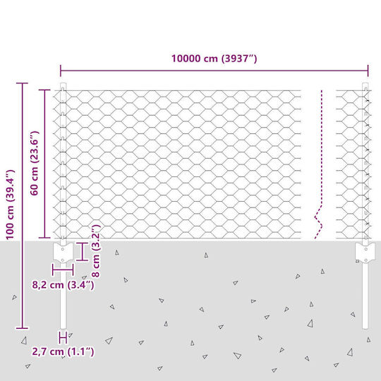 Zaunset 11-tlg. U-Profil Grün 60 cm Stahl Sechseckzaun Grün 0,6x100 m Stahl