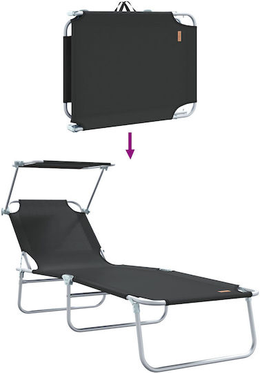 Folding Sunbeds 2 Pieces Black Canopy 600d Oxford Fabric