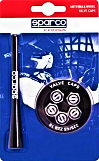 Sparco Car Antenna Roof Threaded & Valve Caps for Radio in Black Color