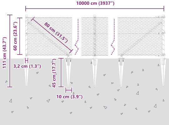 Grüner hexagonaler Zaun Vidaxl 0,6x100 m Stahlzaunpfosten Vidaxl Spike 13 Stück 32 mm 80 cm verzinkter Stahl grün