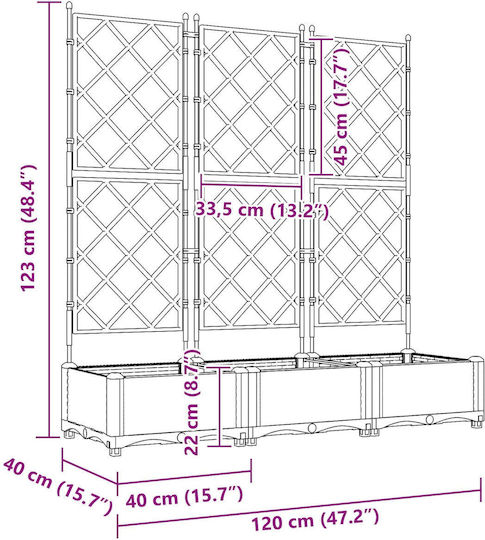 Garden Planter Trellis 3 Pcs Light Gray 120x40x125.5 cm