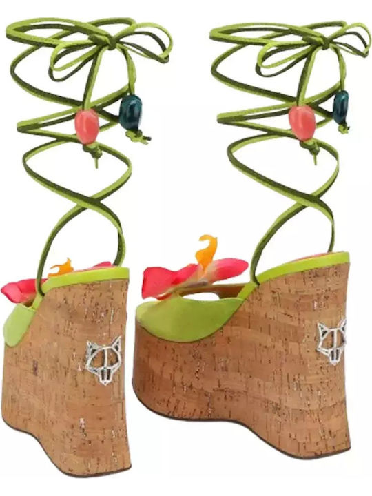 Women's Suede Peep Toe Platforms Green
